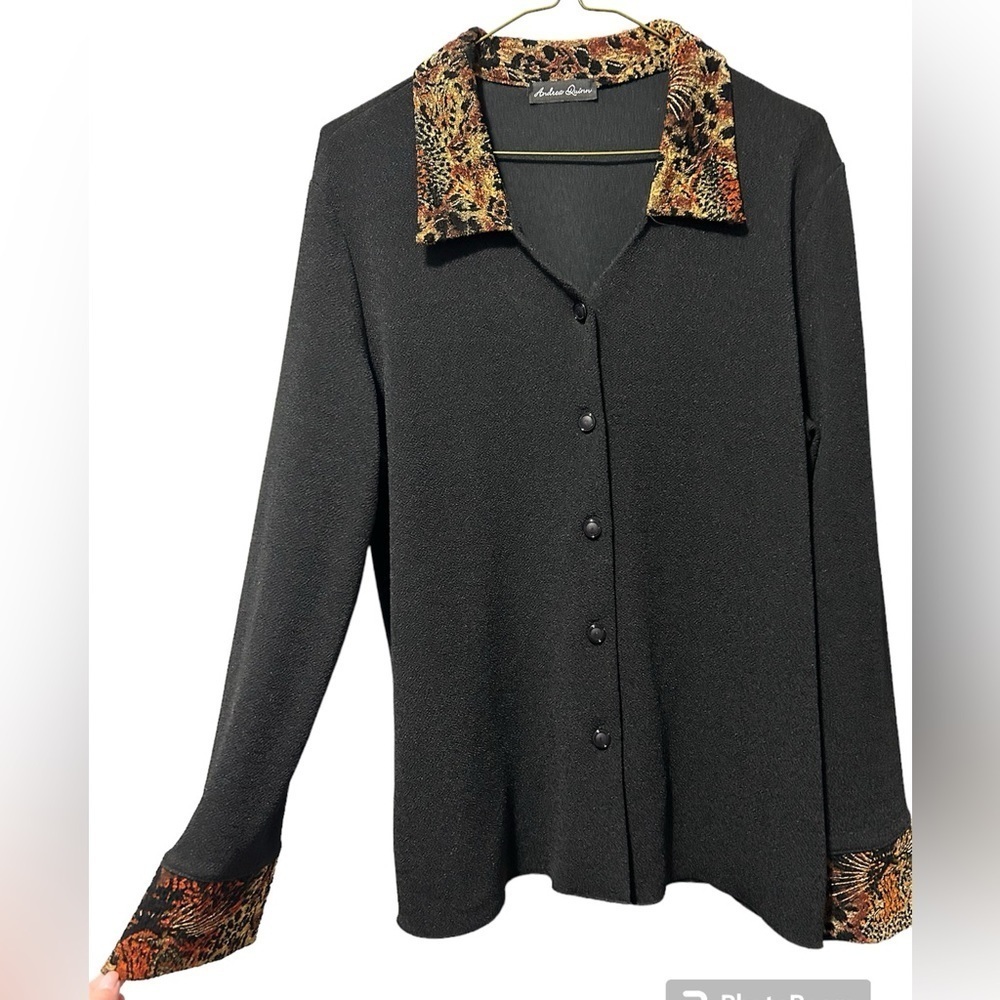 Andrea Quinn Black Textured Button Down Blouse